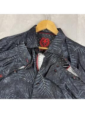 Au Noir Long Sleeve Shirt Men 5 Black Red Floral Print Stretch Soft Preppy Work